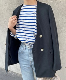 SHENERY | リネンライクダブルジャケット(ノーカラージャケット)