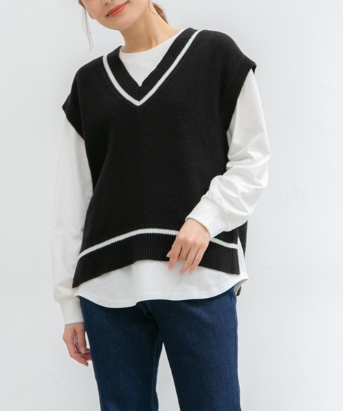 Honeys（ハニーズ）の「ライン入りニットベスト（ベスト）」 - WEAR