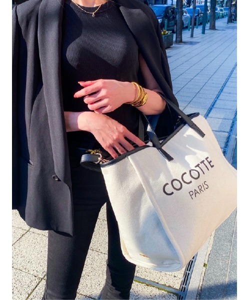 Soir,5 COCOTTE PARIS(ソワールイブニングココットパリ)の「Cocotte parisロゴキャンバストートバッグ_L(ハンドバッグ・レディース・ホワイト/ブラック/キャメル・FREE)」の18枚目の写真