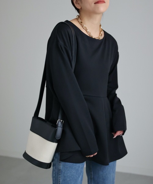 ap retro(アプレトロ)の「バックパールペプラムトップス(Tシャツ/カットソー・レディース・ブラック/アイボリー/グレイッシュベージュ・FREE)」の18枚目の写真