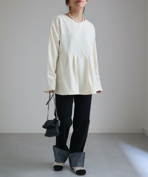 ap retro(アプレトロ)の「バックパールペプラムトップス(Tシャツ/カットソー・レディース・ブラック/アイボリー/グレイッシュベージュ・FREE)」の10枚目の写真