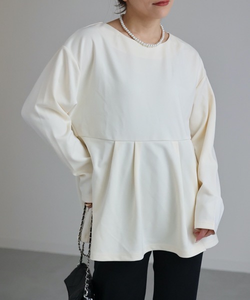 ap retro(アプレトロ)の「バックパールペプラムトップス(Tシャツ/カットソー・レディース・ブラック/アイボリー/グレイッシュベージュ・FREE)」の5枚目の写真