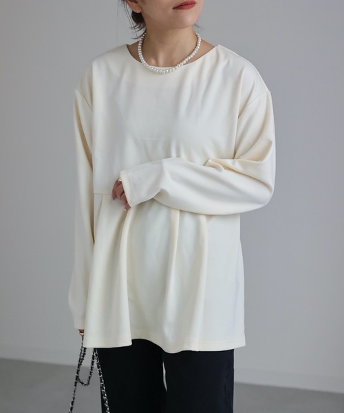 ap retro(アプレトロ)の「バックパールペプラムトップス(Tシャツ/カットソー・レディース・ブラック/アイボリー/グレイッシュベージュ・FREE)」の7枚目の写真