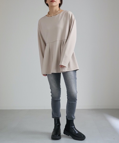 セール】バックパールペプラムトップス（Tシャツ/カットソー
