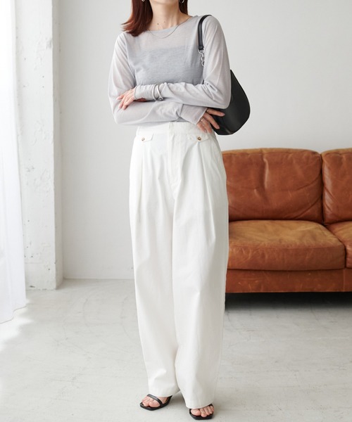 DISCOAT（ディスコート）の「【WEB限定】シアーラメプリントロングスリーブTシャツ（Tシャツ/カットソー・レディース・ブラック/グレー/オフホワイト・FREE）」の7枚目の写真