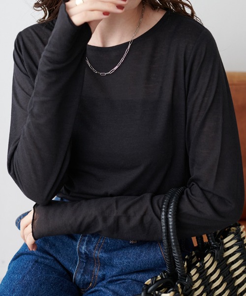 DISCOAT（ディスコート）の「【WEB限定】シアーラメプリントロングスリーブTシャツ（Tシャツ/カットソー・レディース・ブラック/グレー/オフホワイト・FREE）」の22枚目の写真