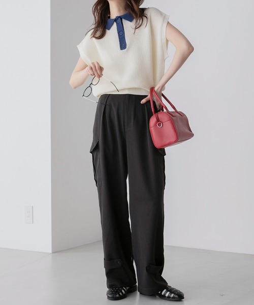 BONLECILL(ボンルシール)の「スポンディッシュ フレンチスリーブ配色ニットポロプルオーバー(ポロシャツ・レディース・ブラック/アイボリー/ブルー/グリーン/オレンジ・FREE)」の20枚目の写真