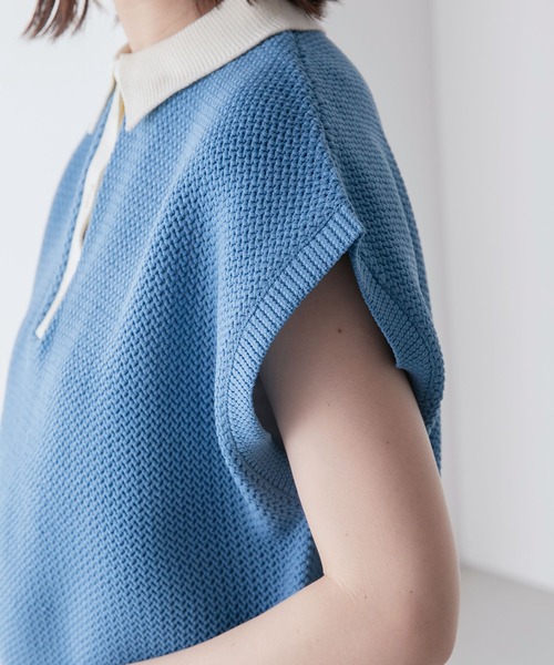 BONLECILL(ボンルシール)の「スポンディッシュ フレンチスリーブ配色ニットポロプルオーバー(ポロシャツ・レディース・ブラック/アイボリー/ブルー/グリーン/オレンジ・FREE)」の19枚目の写真