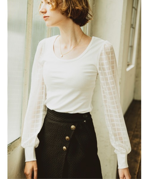 Soir,5 COCOTTE PARIS(ソワールイブニングココットパリ)の「シアースリーブトップス(Tシャツ/カットソー・レディース・ホワイト/ネイビー/ブラック・FREE)」の5枚目の写真