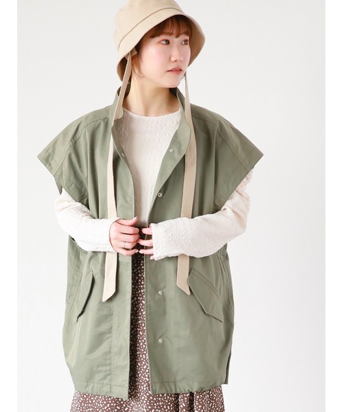 ehka sopo（エヘカソポ）の「袖取り外しミリタリージャケット（ノーカラージャケット・レディース・ブラック/カーキ/キナリ・ﾌﾘ-）」の3枚目の写真