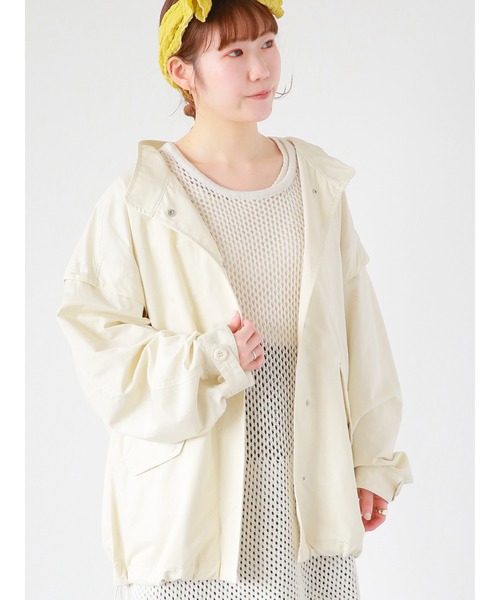 ehka sopo（エヘカソポ）の「袖取り外しミリタリージャケット（ノーカラージャケット・レディース・ブラック/カーキ/キナリ・ﾌﾘ-）」の2枚目の写真