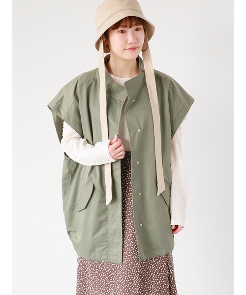 ehka sopo（エヘカソポ）の「袖取り外しミリタリージャケット（ノーカラージャケット・レディース・ブラック/カーキ/キナリ・ﾌﾘ-）」の11枚目の写真