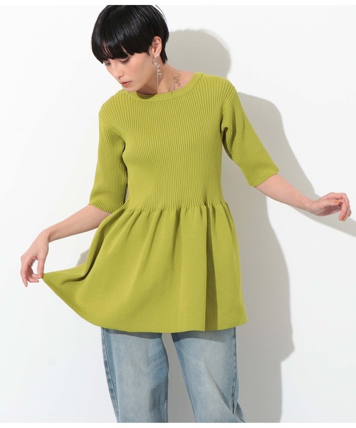 Settimissimo（セッティミッシモ）の「ポリエステル糸リブペプラムトップスカットソー（Tシャツ/カットソー・レディース・ブラック/パープル/イエロー・FREE）」の10枚目の写真