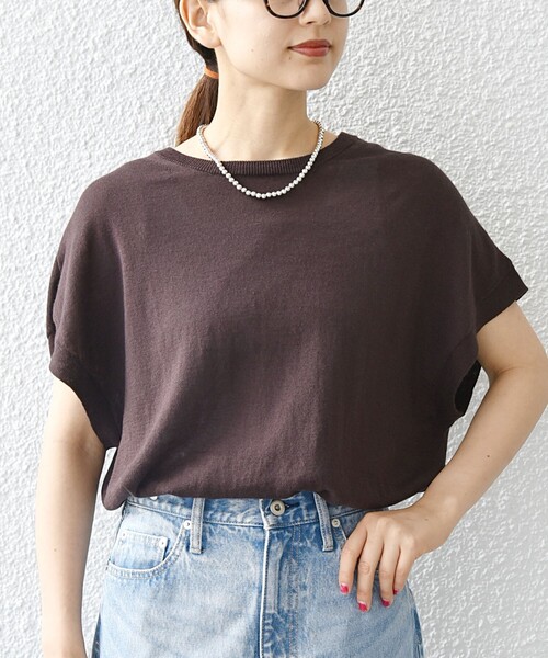 SHIPS any(シップス エニィ)の「SHIPS any:〈手洗い可能〉リネン ミックス フレンチスリーブ ニット プルオーバー(ニット/セーター・レディース・ブラック/ホワイト/ブラウン/パープル・ONE SIZE)」の20枚目の写真
