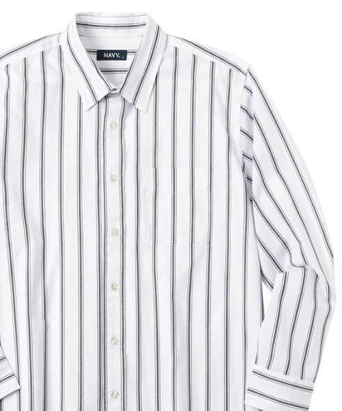 NAVY（ネイビー）の「ツイルストライプレギュラーカラーシャツ（シャツ/ブラウス・メンズ・ブルー/チャコール/ホワイト・M/L/S/XL）」の2枚目の写真