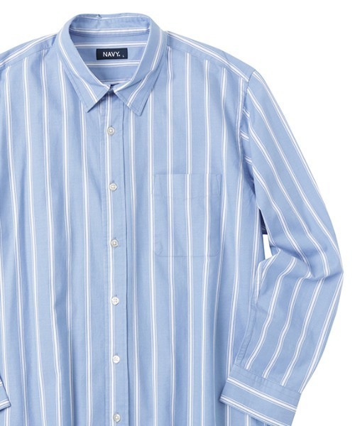 NAVY（ネイビー）の「ツイルストライプレギュラーカラーシャツ（シャツ/ブラウス・メンズ・ブルー/チャコール/ホワイト・M/L/S/XL）」の3枚目の写真