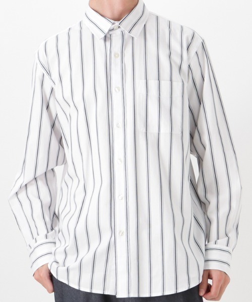 NAVY（ネイビー）の「ツイルストライプレギュラーカラーシャツ（シャツ/ブラウス・メンズ・ブルー/チャコール/ホワイト・M/L/S/XL）」の13枚目の写真