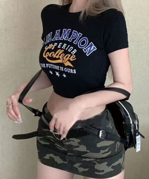 SPIGA(スピーガ)の「カレッジロゴTシャツ(Tシャツ/カットソー・レディース・ホワイト/ブラック/グレー/カーキ・FREE)」の3枚目の写真