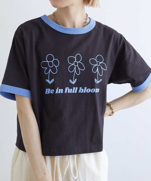 w closet（ダブルクローゼット）の「プリントリンガーTシャツ（Tシャツ/カットソー・レディース・スミクロ/オフホワイト/サックスブルー・FREE）」の3枚目の写真