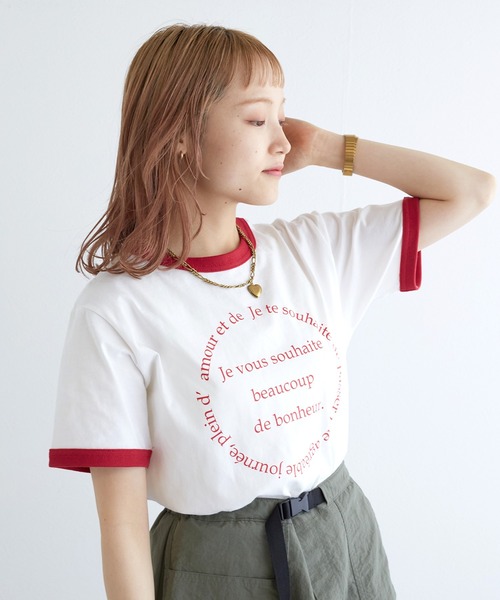 w closet（ダブルクローゼット）の「プリントリンガーTシャツ（Tシャツ/カットソー・レディース・スミクロ/オフホワイト/サックスブルー・FREE）」の5枚目の写真