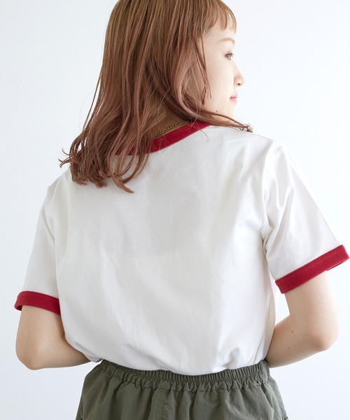 w closet（ダブルクローゼット）の「プリントリンガーTシャツ（Tシャツ/カットソー・レディース・スミクロ/オフホワイト/サックスブルー・FREE）」の6枚目の写真