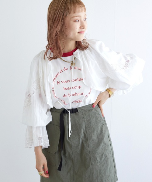 w closet（ダブルクローゼット）の「プリントリンガーTシャツ（Tシャツ/カットソー・レディース・スミクロ/オフホワイト/サックスブルー・FREE）」の13枚目の写真