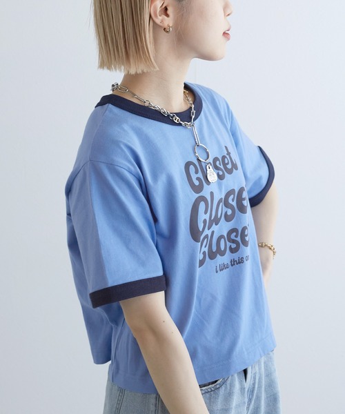 w closet（ダブルクローゼット）の「プリントリンガーTシャツ（Tシャツ/カットソー・レディース・スミクロ/オフホワイト/サックスブルー・FREE）」の15枚目の写真