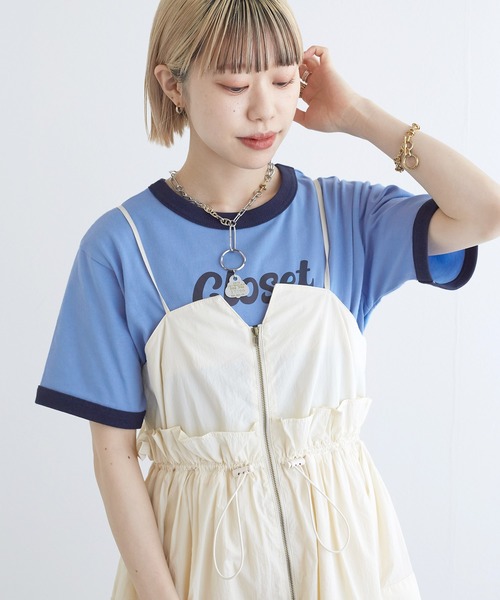 w closet（ダブルクローゼット）の「プリントリンガーTシャツ（Tシャツ/カットソー・レディース・スミクロ/オフホワイト/サックスブルー・FREE）」の18枚目の写真