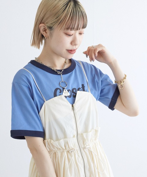 w closet（ダブルクローゼット）の「プリントリンガーTシャツ（Tシャツ/カットソー・レディース・スミクロ/オフホワイト/サックスブルー・FREE）」の22枚目の写真