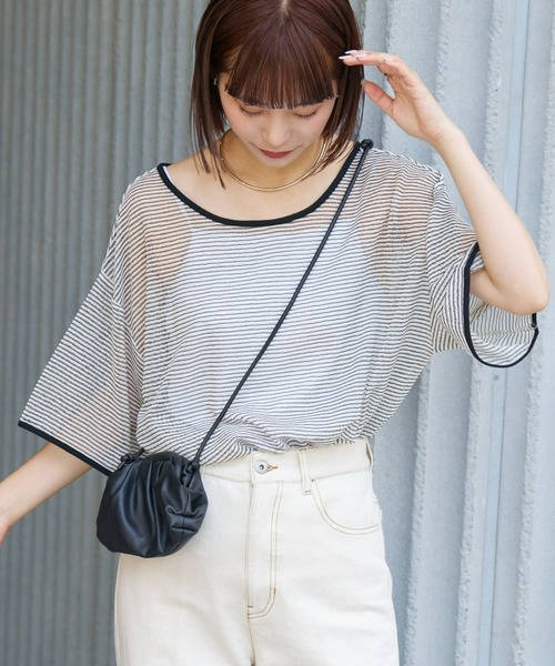 CIAOPANIC TYPY（チャオパニックティピー）の「【リバイバル/WEB限定】シアーレースボーダーリンガーTEE（Tシャツ/カットソー・レディース・ブラック/ベージュ/グリーン/アイボリー・ONE SIZE）」の5枚目の写真