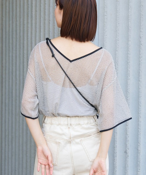 CIAOPANIC TYPY（チャオパニックティピー）の「【リバイバル/WEB限定】シアーレースボーダーリンガーTEE（Tシャツ/カットソー・レディース・ブラック/ベージュ/グリーン/アイボリー・ONE SIZE）」の9枚目の写真