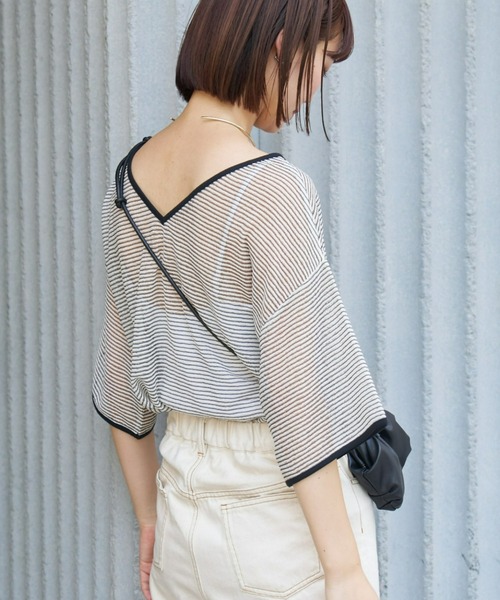 CIAOPANIC TYPY（チャオパニックティピー）の「【リバイバル/WEB限定】シアーレースボーダーリンガーTEE（Tシャツ/カットソー・レディース・ブラック/ベージュ/グリーン/アイボリー・ONE SIZE）」の8枚目の写真