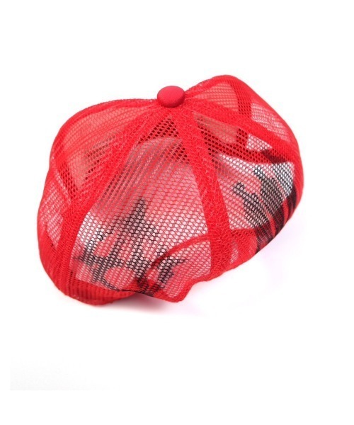 Never mind the XU / Chikashitsu+（ネバーマインド ザ エックスユー / チカシツプラス）の「【RESURRECTION13/リザラクション】mesh-cap / グランジ メッシュキャップ（キャップ・メンズ・ブラック/レッド・ONE SIZE）」の6枚目の写真