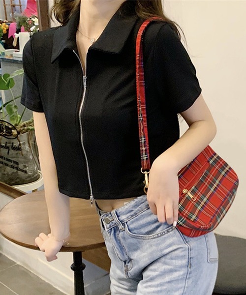Amulet(アミュレット)の「ダブルジップ半袖トップス(Tシャツ/カットソー・レディース・ホワイト/ブラック/グレー・M/L)」の16枚目の写真
