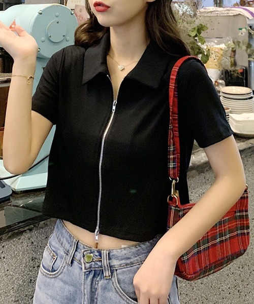 Amulet(アミュレット)の「ダブルジップ半袖トップス(Tシャツ/カットソー・レディース・ホワイト/ブラック/グレー・M/L)」の4枚目の写真