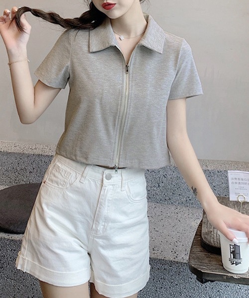 Amulet(アミュレット)の「ダブルジップ半袖トップス(Tシャツ/カットソー・レディース・ホワイト/ブラック/グレー・M/L)」の14枚目の写真