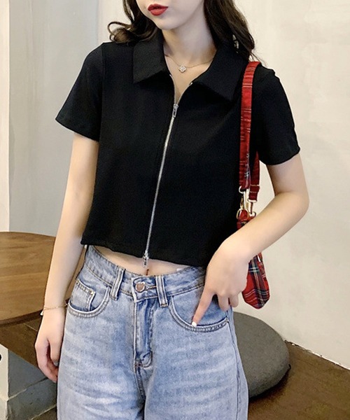 Amulet(アミュレット)の「ダブルジップ半袖トップス(Tシャツ/カットソー・レディース・ホワイト/ブラック/グレー・M/L)」の12枚目の写真