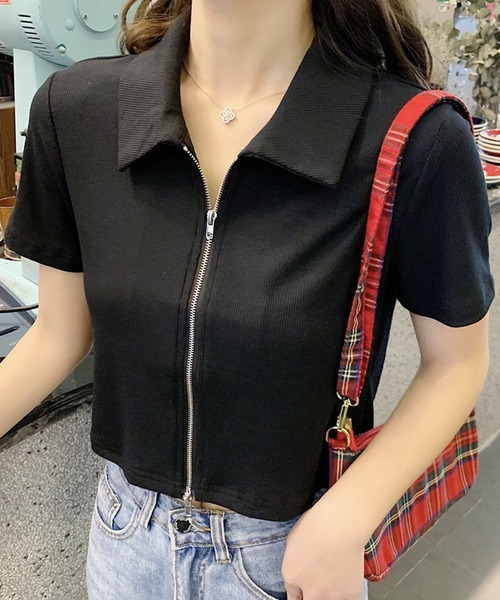 Amulet(アミュレット)の「ダブルジップ半袖トップス(Tシャツ/カットソー・レディース・ホワイト/ブラック/グレー・M/L)」の11枚目の写真