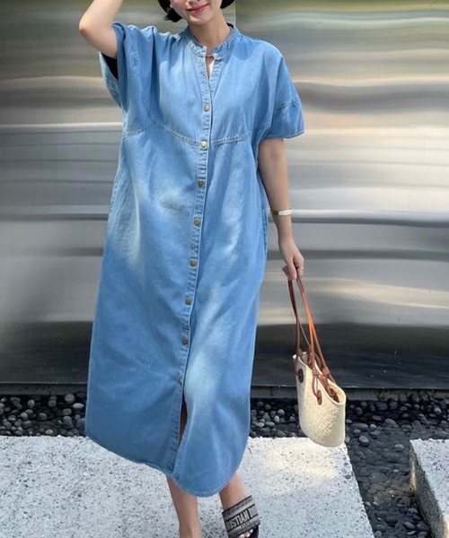 VitaFelice（ヴィータフェリーチェ）の「ランタンスリーブデニムワンピース（ワンピース・レディース・インディゴブルー/ライトブルー・FREE）」の4枚目の写真