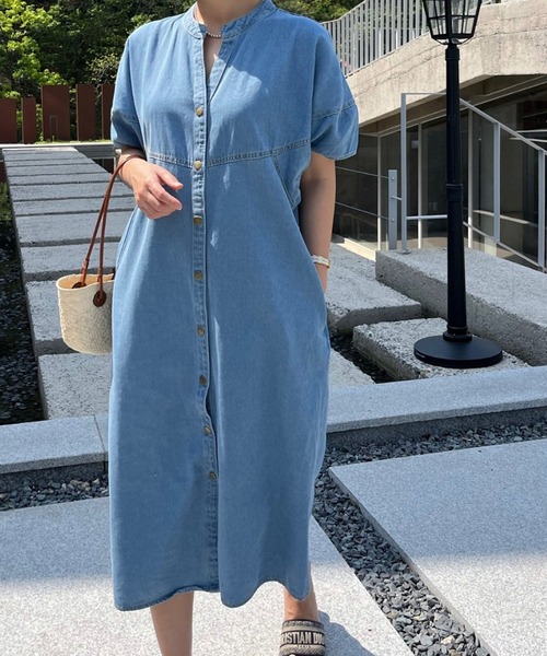 VitaFelice（ヴィータフェリーチェ）の「ランタンスリーブデニムワンピース（ワンピース・レディース・インディゴブルー/ライトブルー・FREE）」の8枚目の写真