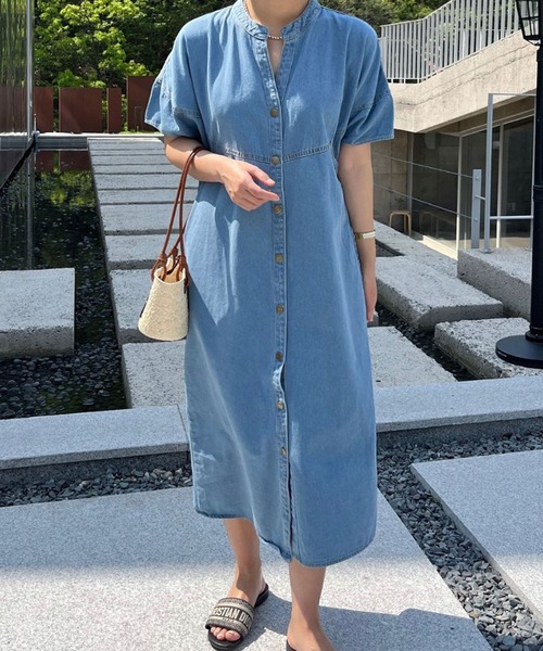 VitaFelice（ヴィータフェリーチェ）の「ランタンスリーブデニムワンピース（ワンピース・レディース・インディゴブルー/ライトブルー・FREE）」の3枚目の写真