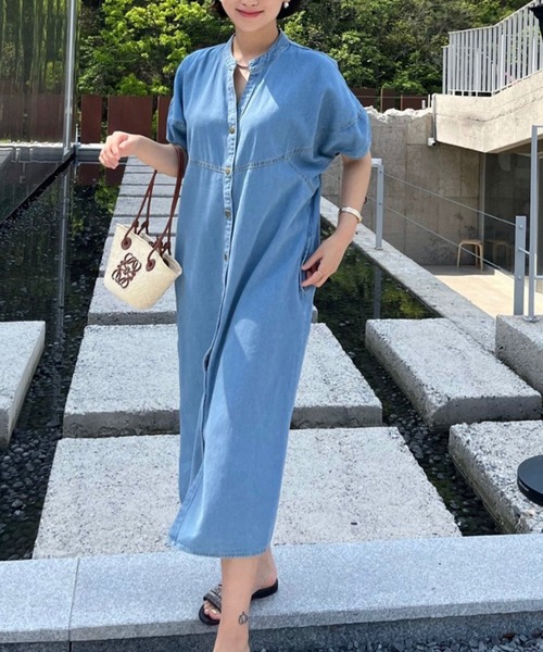 VitaFelice（ヴィータフェリーチェ）の「ランタンスリーブデニムワンピース（ワンピース・レディース・インディゴブルー/ライトブルー・FREE）」の7枚目の写真