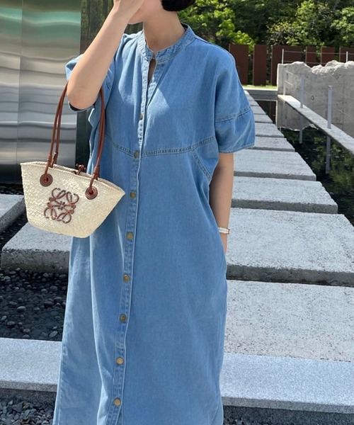 VitaFelice（ヴィータフェリーチェ）の「ランタンスリーブデニムワンピース（ワンピース・レディース・インディゴブルー/ライトブルー・FREE）」の5枚目の写真