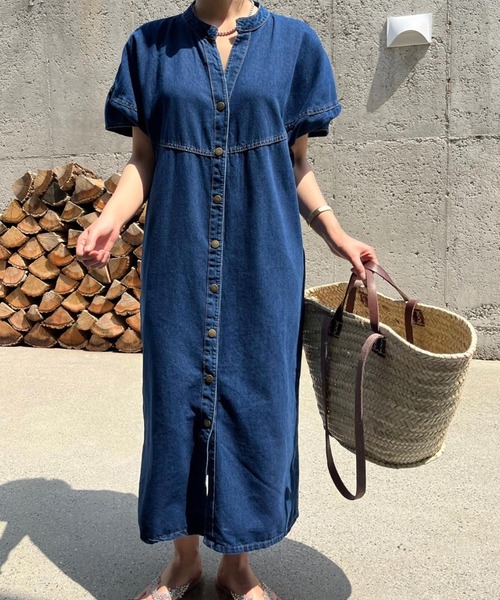 VitaFelice（ヴィータフェリーチェ）の「ランタンスリーブデニムワンピース（ワンピース・レディース・インディゴブルー/ライトブルー・FREE）」の9枚目の写真