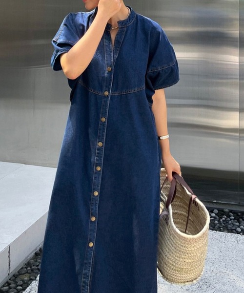 VitaFelice（ヴィータフェリーチェ）の「ランタンスリーブデニムワンピース（ワンピース・レディース・インディゴブルー/ライトブルー・FREE）」の15枚目の写真