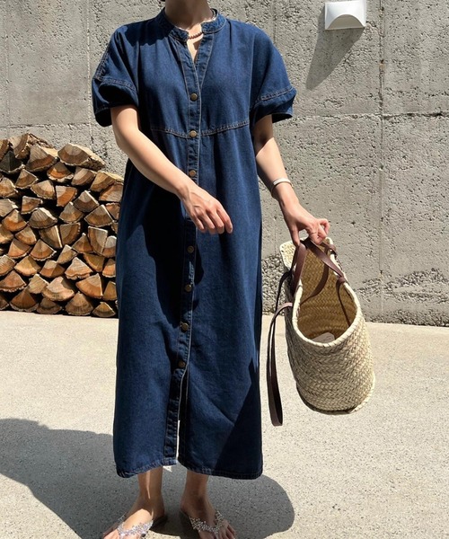 VitaFelice（ヴィータフェリーチェ）の「ランタンスリーブデニムワンピース（ワンピース・レディース・インディゴブルー/ライトブルー・FREE）」の17枚目の写真