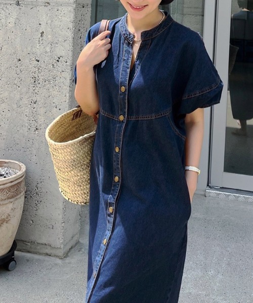 VitaFelice（ヴィータフェリーチェ）の「ランタンスリーブデニムワンピース（ワンピース・レディース・インディゴブルー/ライトブルー・FREE）」の12枚目の写真