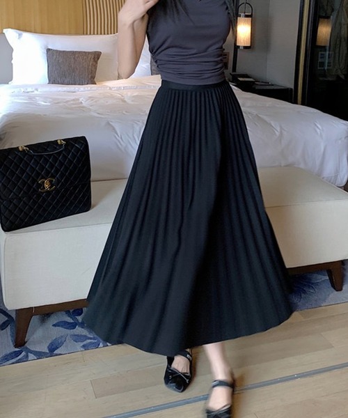 NinaetLina(ニナエリナ)の「ハイウエストロングプリーツスカート(スカート・レディース・ピンク/アイボリー/ブラック/ラベンダー/ダークベージュ・FREE)」の8枚目の写真