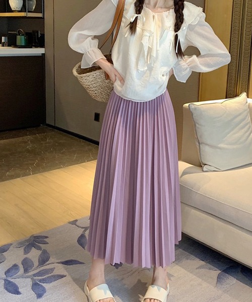 NinaetLina(ニナエリナ)の「ハイウエストロングプリーツスカート(スカート・レディース・ピンク/アイボリー/ブラック/ラベンダー/ダークベージュ・FREE)」の10枚目の写真