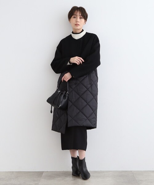 INDIVI（インディヴィ）の「◆【トレンド／ロング丈】キルト＆ウール切り替えデザインコート（ノーカラーコート・レディース・ブラック/ベージュ系9/グレー系4・38/03/40/05/15 /13/36/19）」の4枚目の写真